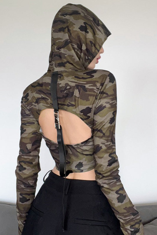 Camo-Print Hoodie with an Open Back Main image