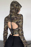 Camo-Print Hoodie with an Open Back