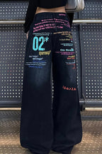 Lettered Wide-Leg Denim Jeans