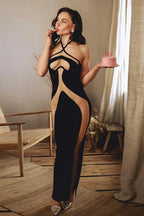 Halterneck Fitted Maxi Dress with Cutout Details