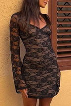 Lace Long-Sleeve Mini Dress with Cutout Details