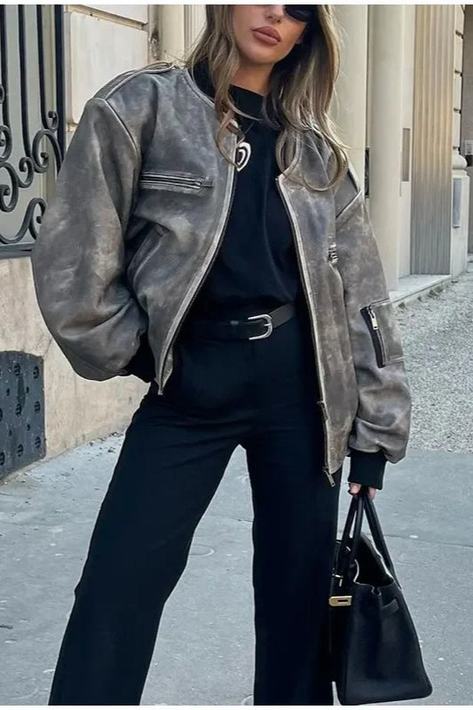 Relaxed-Fit Long-Sleeve Jacket with Zip Details