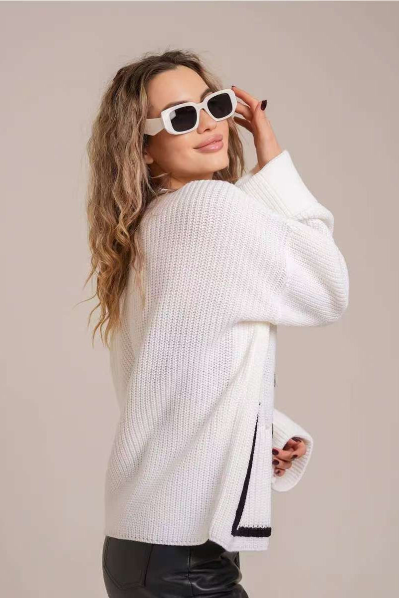 V-Neck Knit Pocket-Detail Cardigan
