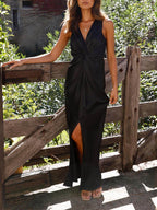 Open-Back Sleeveless Dress with a Plunging V-Neck