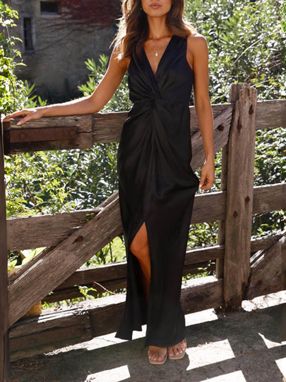 Open-Back Sleeveless Dress with a Plunging V-Neck
