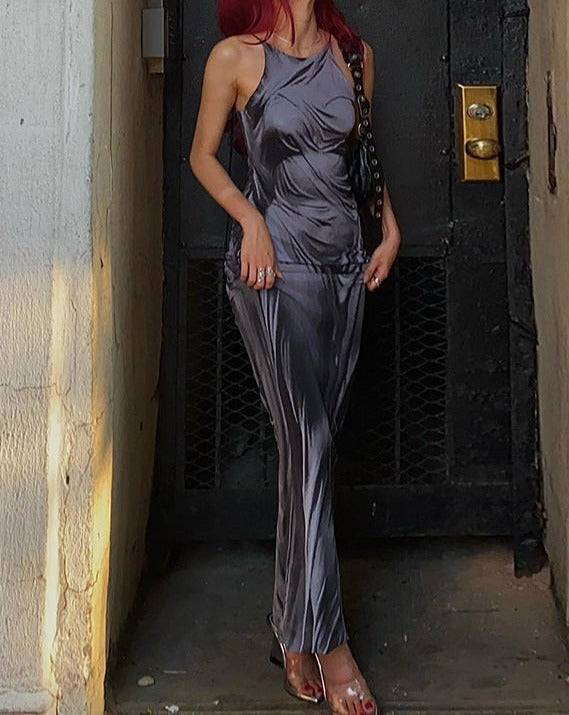Satin Long-Sleeve Maxi Dress