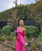 Bias-Cut Draped Asymmetric Dress