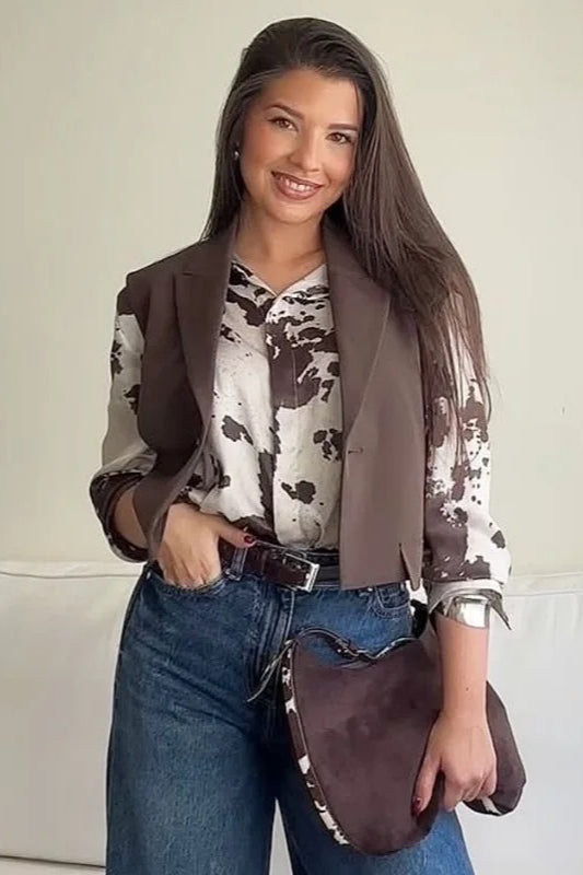 Satin Oversized Animal-Print Blouse