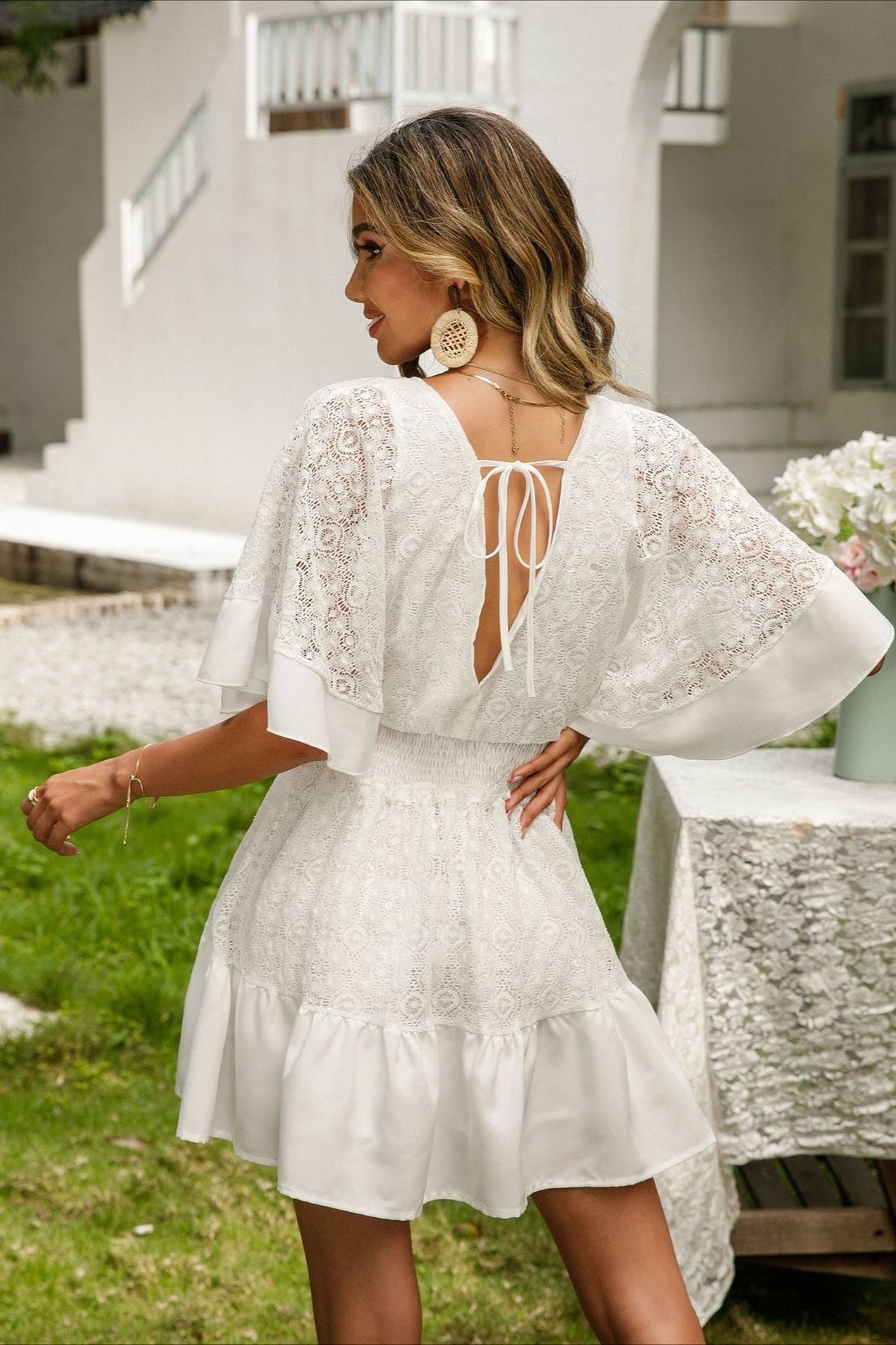 Batwing Boho Dress with Lace Details