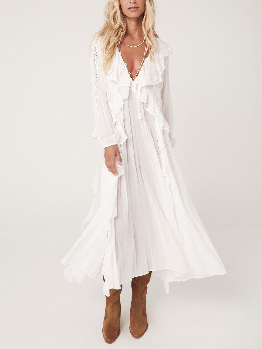Balloon-Sleeve Retro Dress with Lace Details