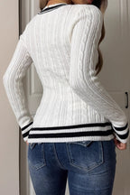 V-Neck Fitted Striped Sweater