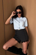 Black High-Rise Lace-Trim Shorts