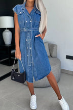Denim Tie-Waist Dress with a Button Front