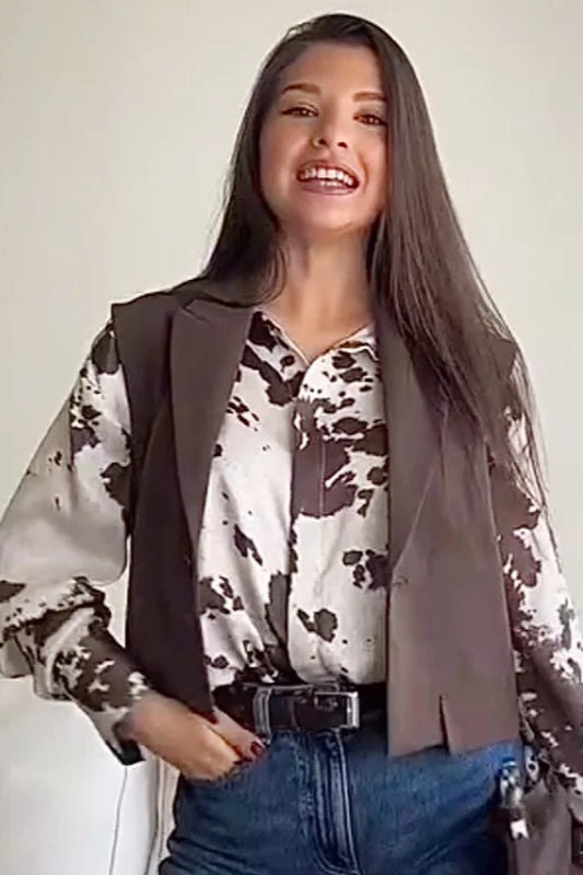 Satin Oversized Animal-Print Blouse