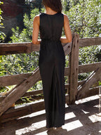 Open-Back Sleeveless Dress with a Plunging V-Neck