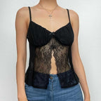 V-Neck Strappy Cropped Cami Top with Lace Details