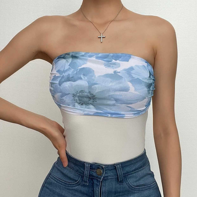 Floral Strapless Open-Back Top with Panel Details Main image
