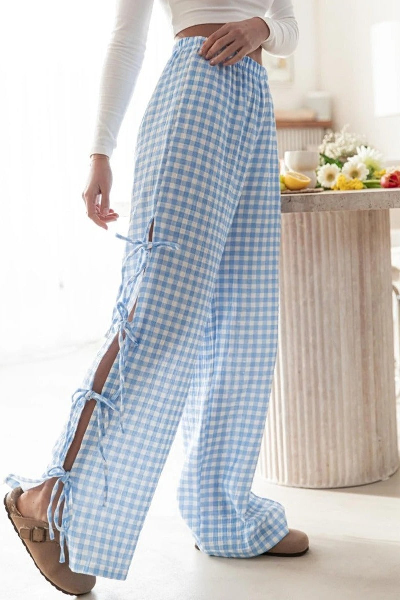 Checked Wide-Leg Y2K Pants