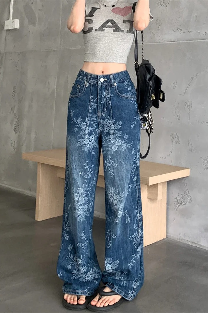 Floral Relaxed-Fit Jeans