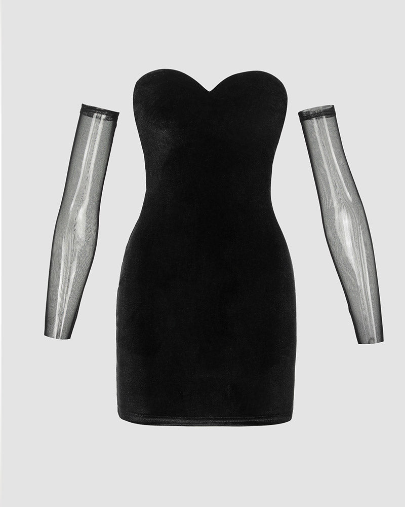 Sweetheart-Neck Mesh Dress
