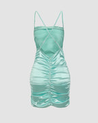 Cowl-Neck Bodycon Ruched Dress