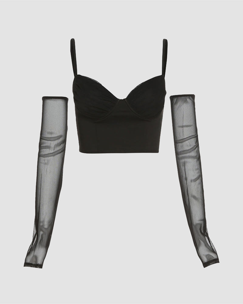 Strappy Cropped Cami Top with Ruched Details