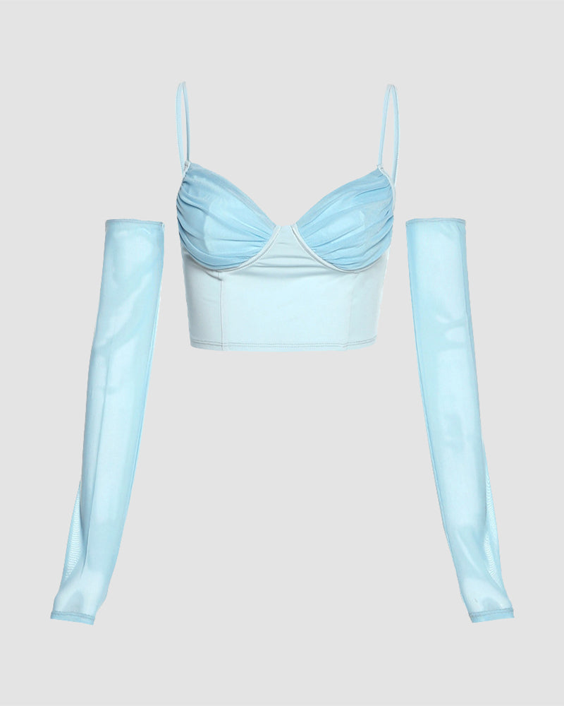 Strappy Cropped Cami Top with Ruched Details