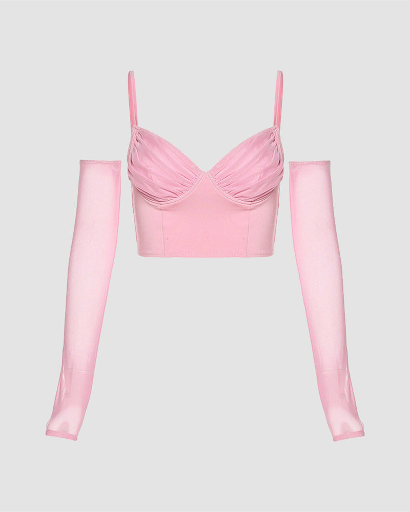 Strappy Cropped Cami Top with Ruched Details