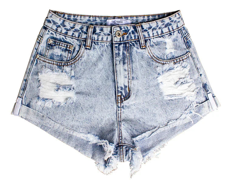 White Denim Pocket-Detail Shorts