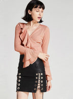 Pink Asymmetric Shirt with Ruffle Details