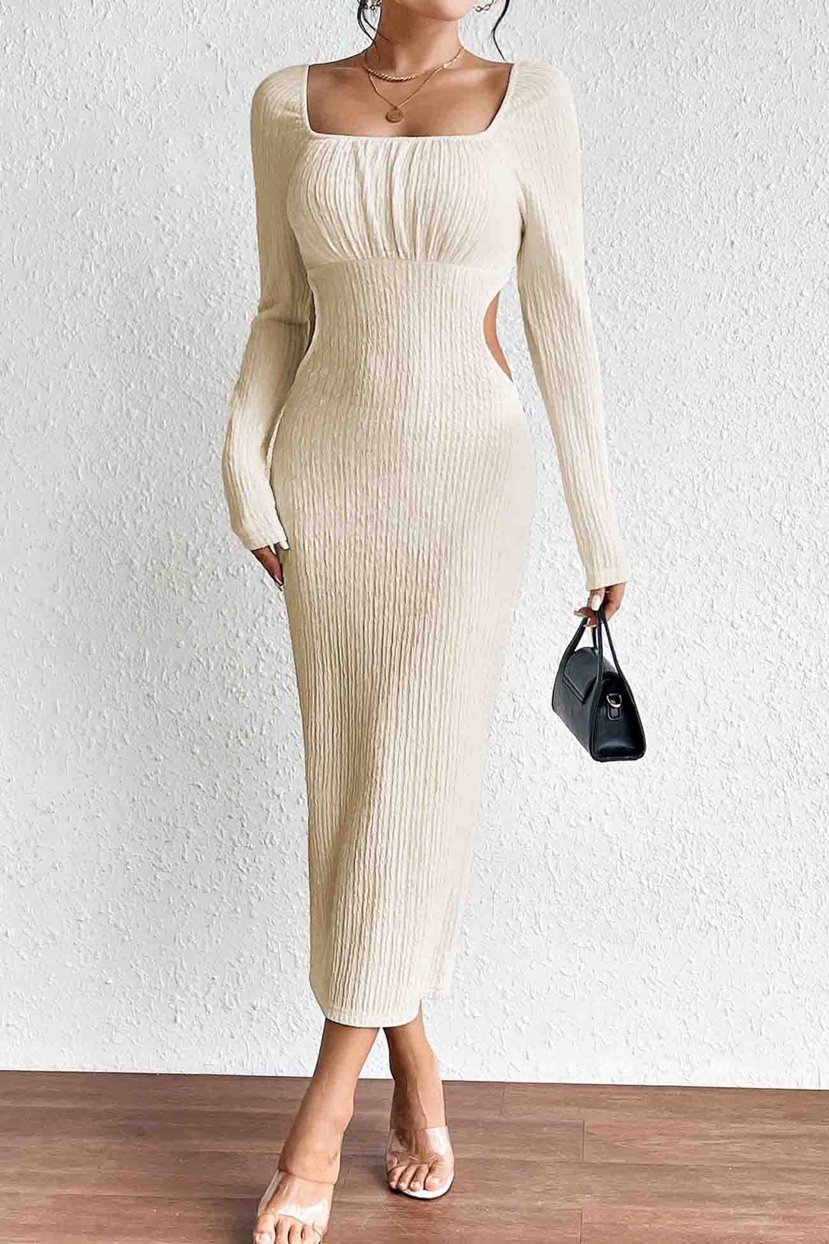 Square-Neck Knit Cutout Dress