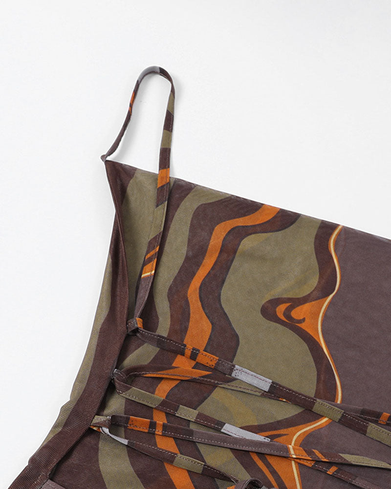 Printed Mesh Sleeveless Dress