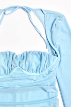 Pleated Paneled Long-Sleeve Mini Dress