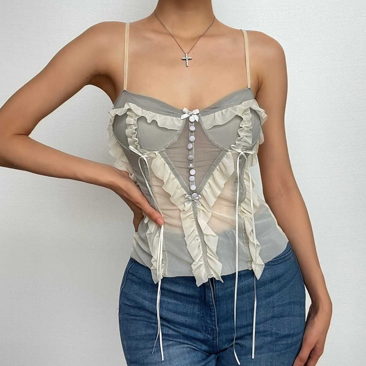 Strappy Open-Back Ruffled Cami Top