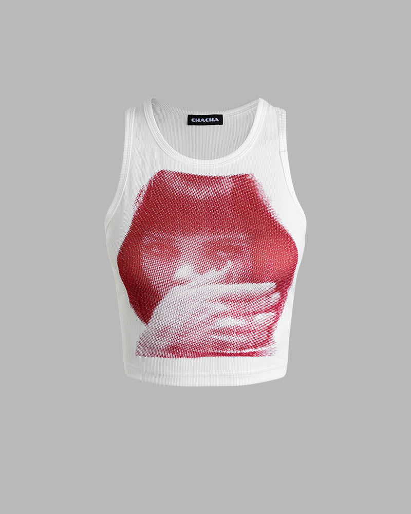 Printed Cropped Sleeveless Tank Top