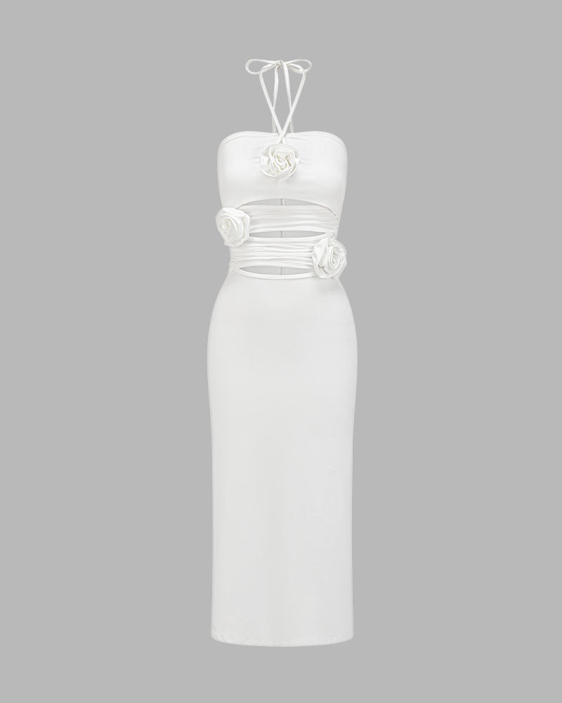 Long-Sleeve Maxi Dress with a Halter Neck