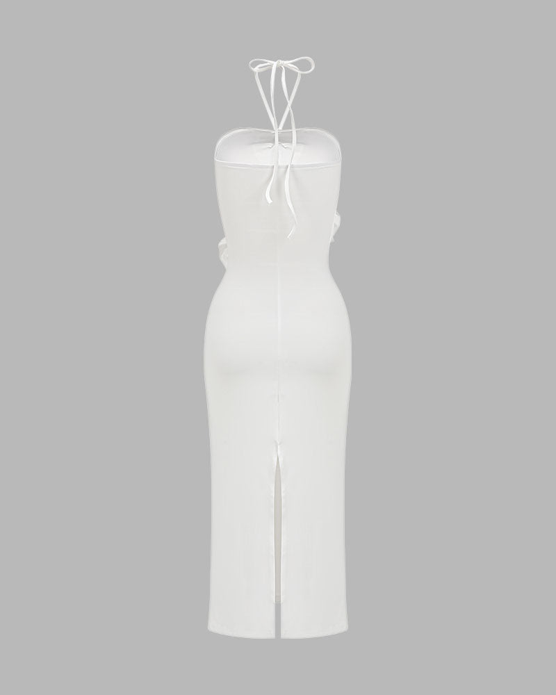 Long-Sleeve Maxi Dress with a Halter Neck