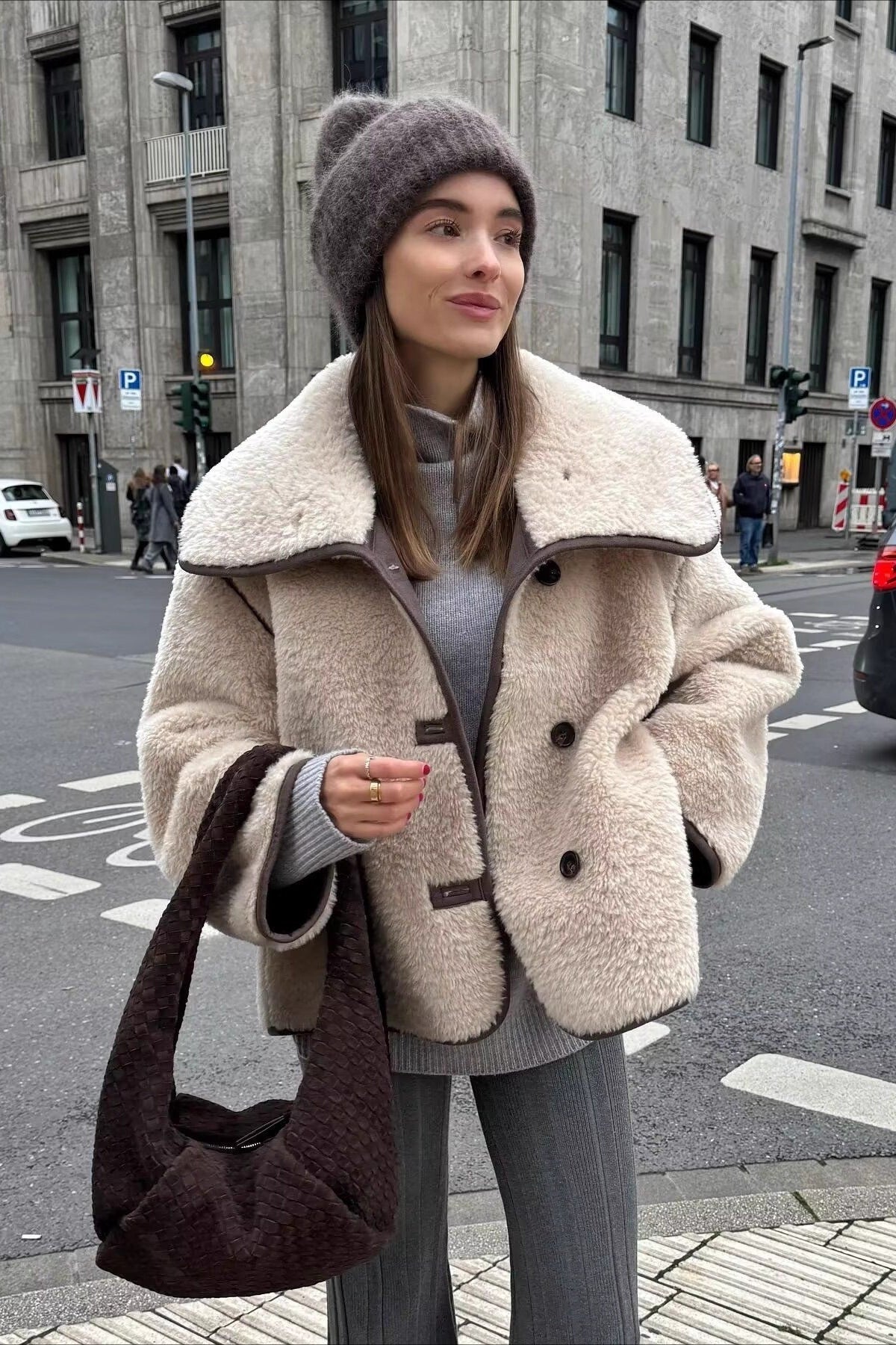 Oversized Long-Sleeve Coat with a Round Neck