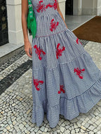 Embroidered Strappy Midi Dress