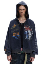 Graffiti-Graphic Oversized Zip Hoodie