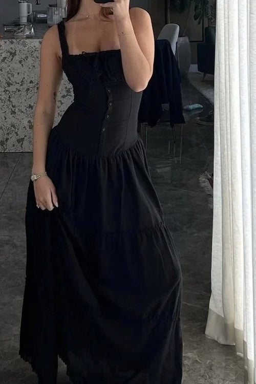Strapless Cotton Maxi Tank Dress with Zip Details