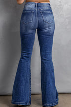 Blue Denim Flared Washed Jeans