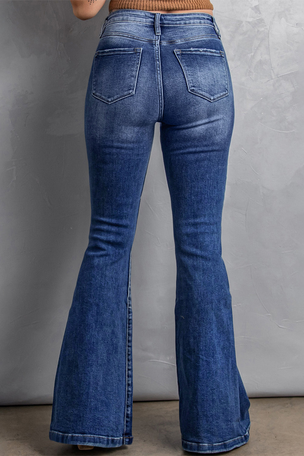 Blue Denim Flared Washed Jeans