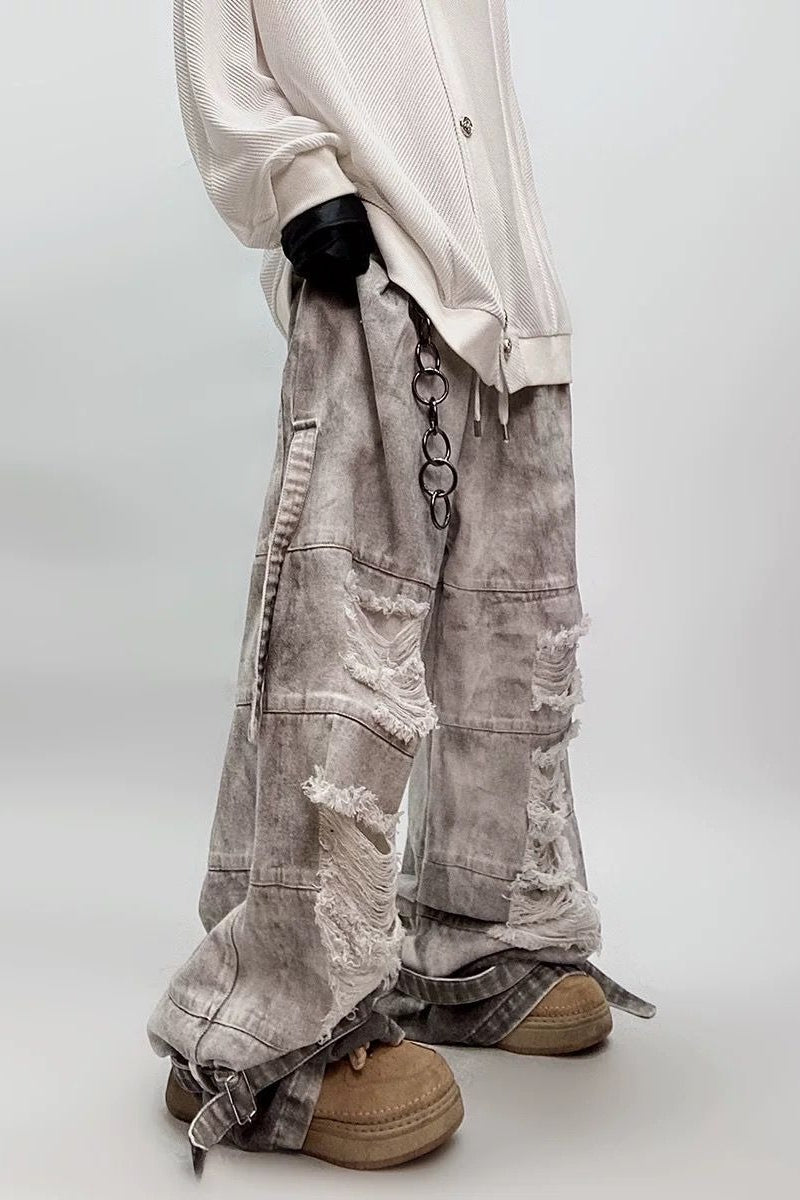 Wide-Leg Denim Washed Jeans