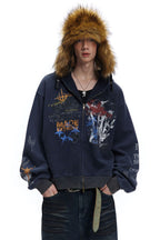 Graffiti-Graphic Oversized Zip Hoodie
