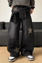 Leopard-Print Wide-Leg Relaxed-Fit Jeans with Panel Details