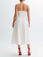 Strapless Pleated Midi Dress