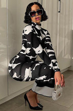 Floral Bodycon Long-Sleeve Maxi Dress with a High Neck