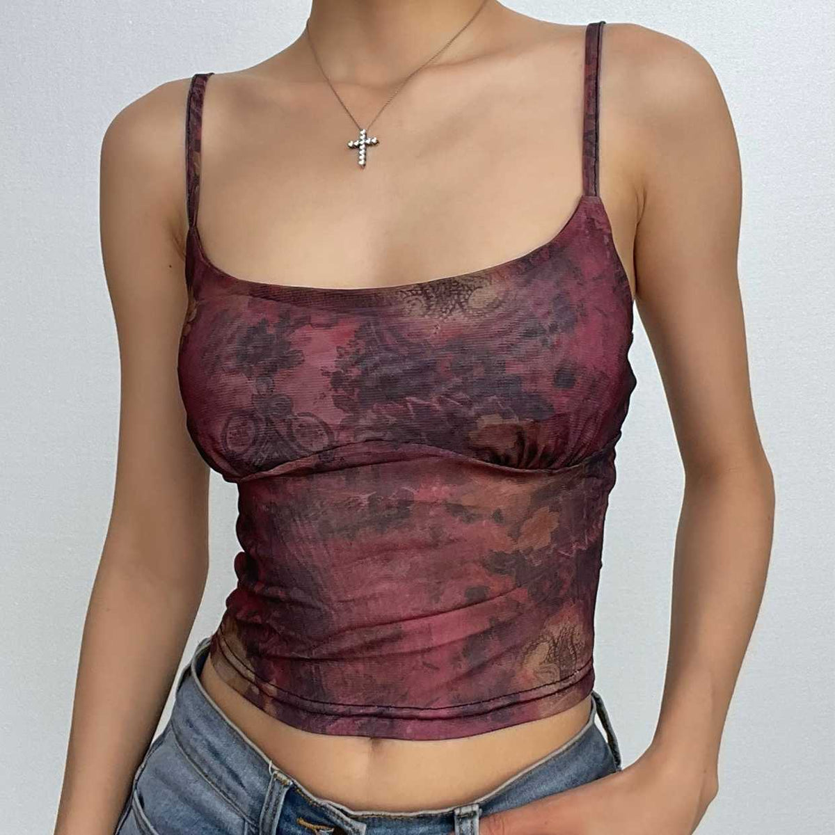 Printed Square-Neck Strappy Cami Top