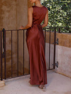 Open-Back Sleeveless Dress with a Plunging V-Neck